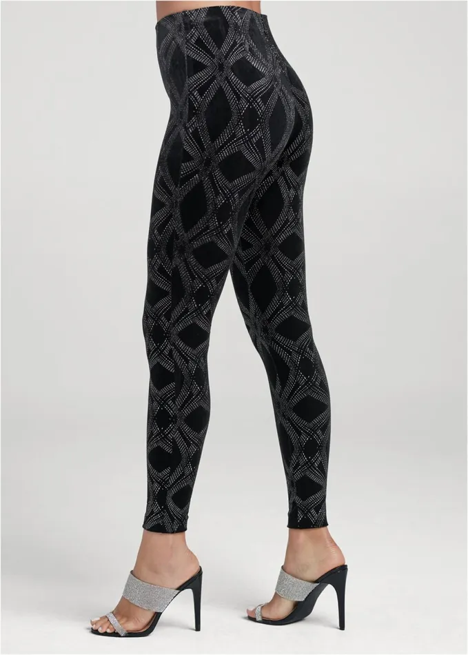 GLITTER PRINT LEGGINGS Black and Silver Women VENUS Leggings