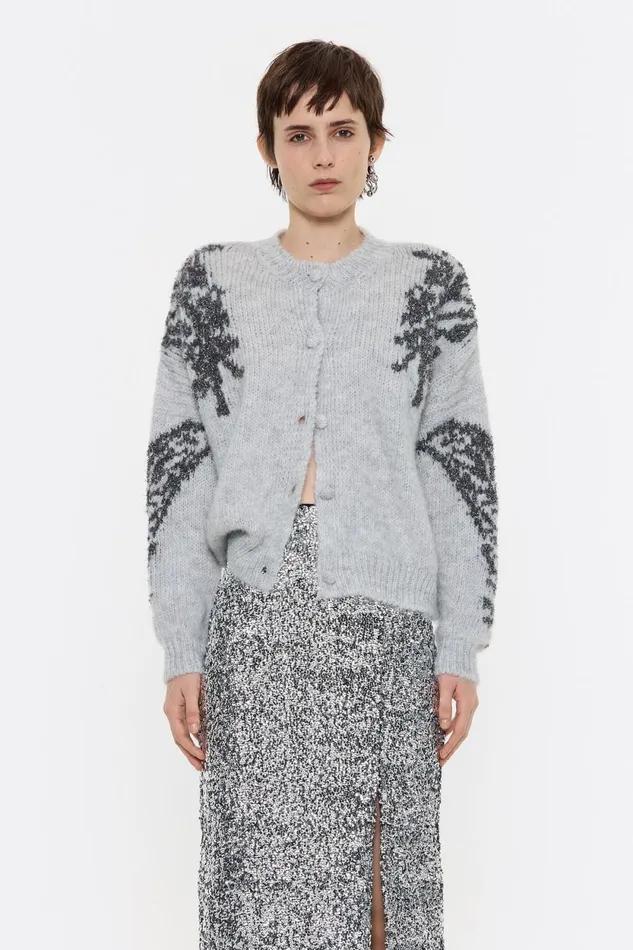 Gray Lurex Shoulders Cardigan Grey Women Bimba Y Lola Knitwear