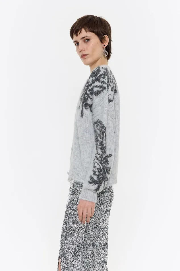 Gray Lurex Shoulders Cardigan Grey Women Bimba Y Lola Knitwear Gray Lurex Shoulders Cardigan Grey Women Bimba Y Lola Knitwear