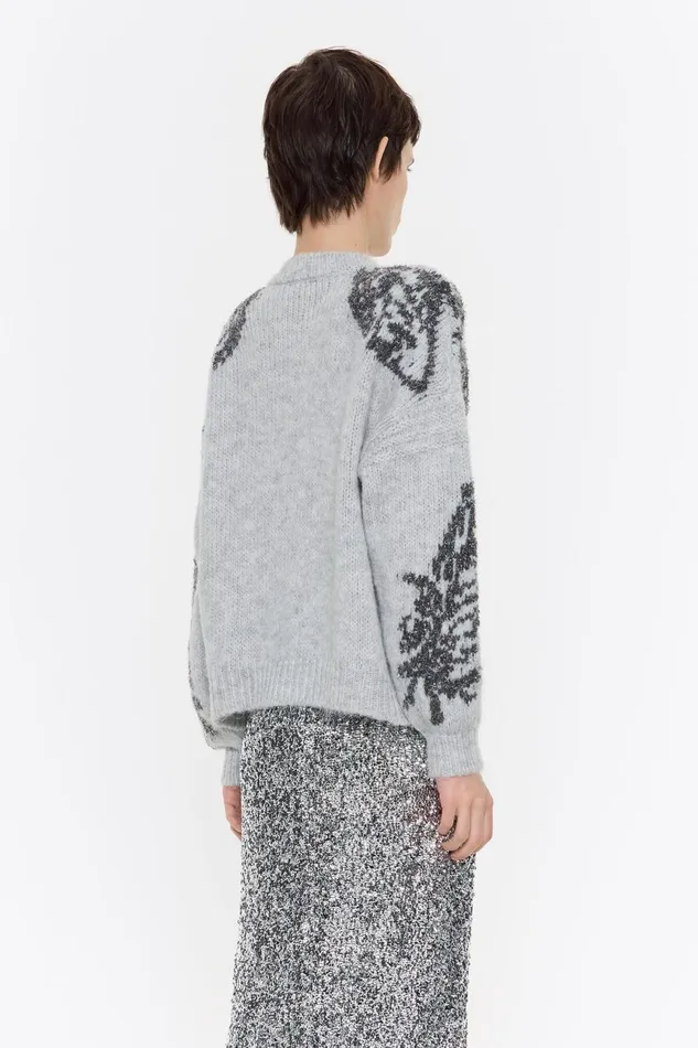Gray Lurex Shoulders Cardigan Grey Women Bimba Y Lola Knitwear Gray Lurex Shoulders Cardigan Grey Women Bimba Y Lola Knitwear