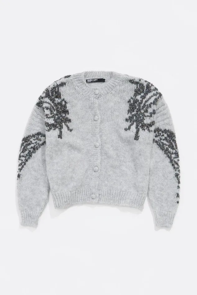 Gray Lurex Shoulders Cardigan Grey Women Bimba Y Lola Knitwear Gray Lurex Shoulders Cardigan Grey Women Bimba Y Lola Knitwear