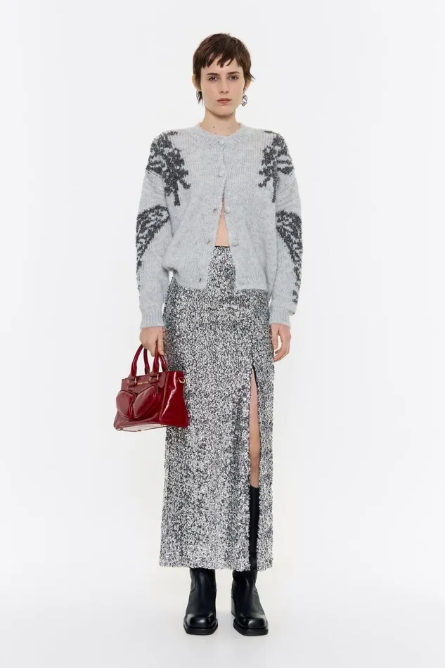 Gray Lurex Shoulders Cardigan Grey Women Bimba Y Lola Knitwear Gray Lurex Shoulders Cardigan Grey Women Bimba Y Lola Knitwear