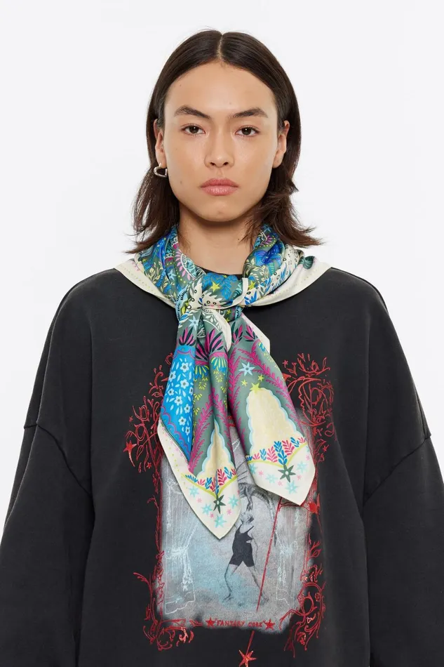 Green Greyhound And Small Leaf Print Scarf Green Women Bimba Y Lola Scarves Green Greyhound And Small Leaf Print Scarf Green Women Bimba Y Lola Scarves