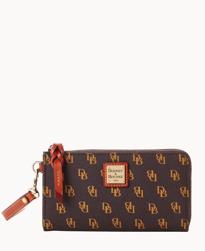 Gretta Folded Zip Wristlet Brown Tmoro ManWoman Dooney and Bourke Wallets