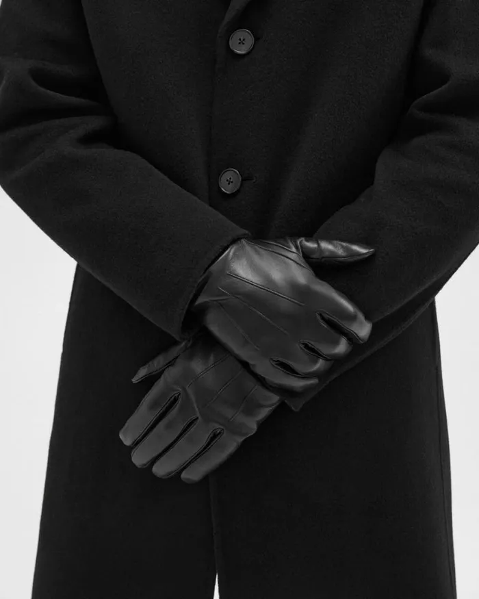 Hats Scarves Men Theory Ribbed Cuff Gloves In Leather Black Hats Scarves Men Theory Ribbed Cuff Gloves In Leather Black
