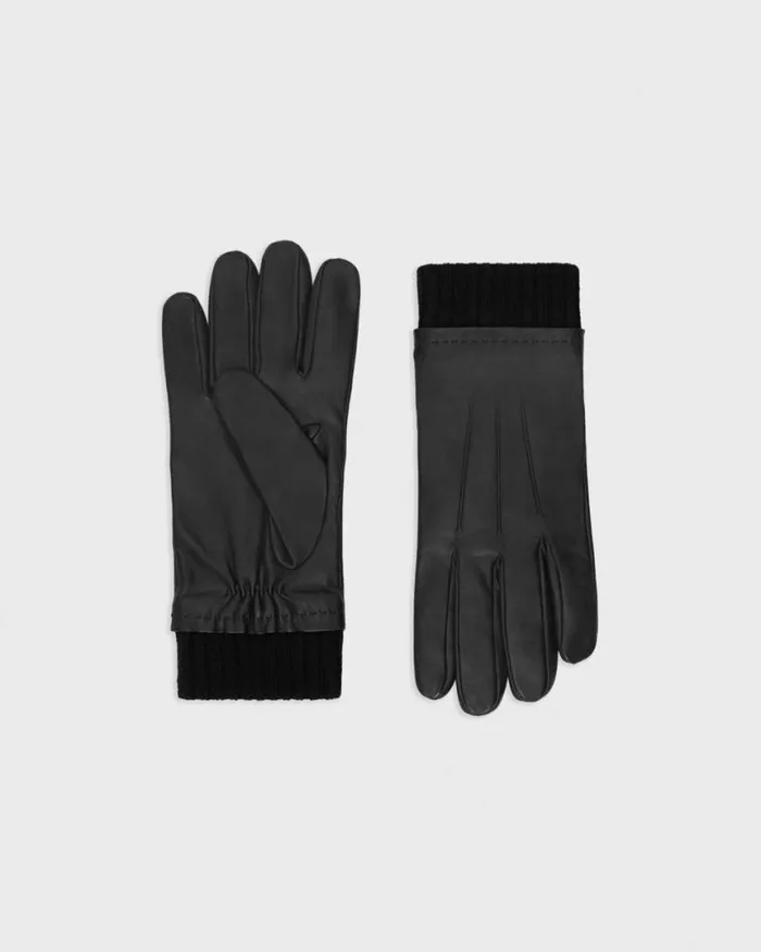 Hats Scarves Men Theory Ribbed Cuff Gloves In Leather Black Hats Scarves Men Theory Ribbed Cuff Gloves In Leather Black
