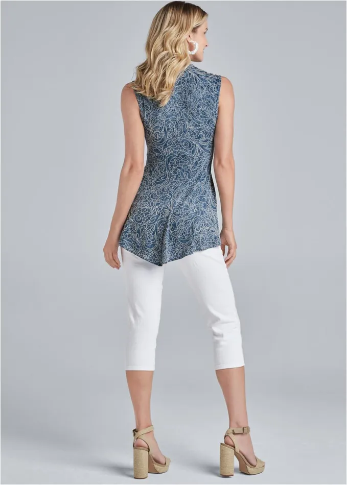 HighLow Lace Detail Top Blue Multi Women VENUS Casual Tops HighLow Lace Detail Top Blue Multi Women VENUS Casual Tops