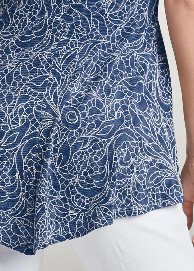 HighLow Lace Detail Top Blue Multi Women VENUS Casual Tops HighLow Lace Detail Top Blue Multi Women VENUS Casual Tops