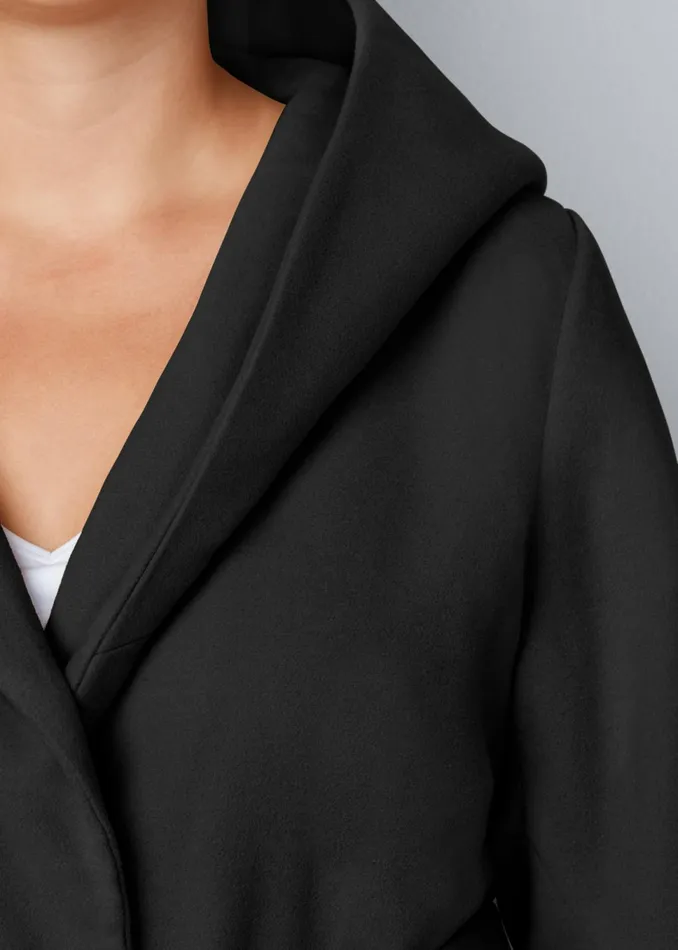 HOODED WRAP COAT Black Women VENUS Coats