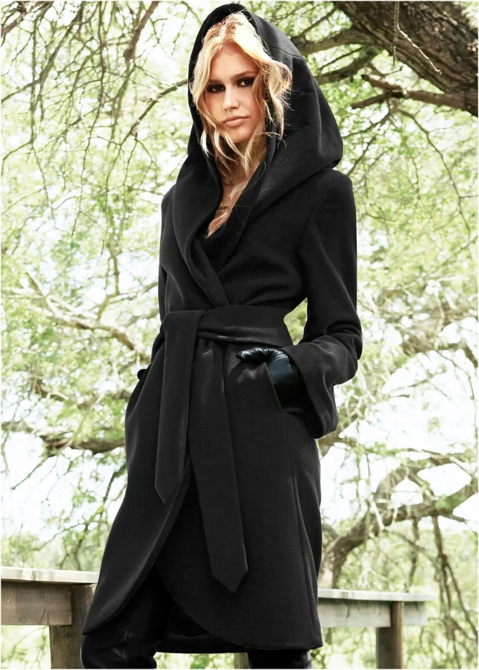 HOODED WRAP COAT Black Women VENUS Coats