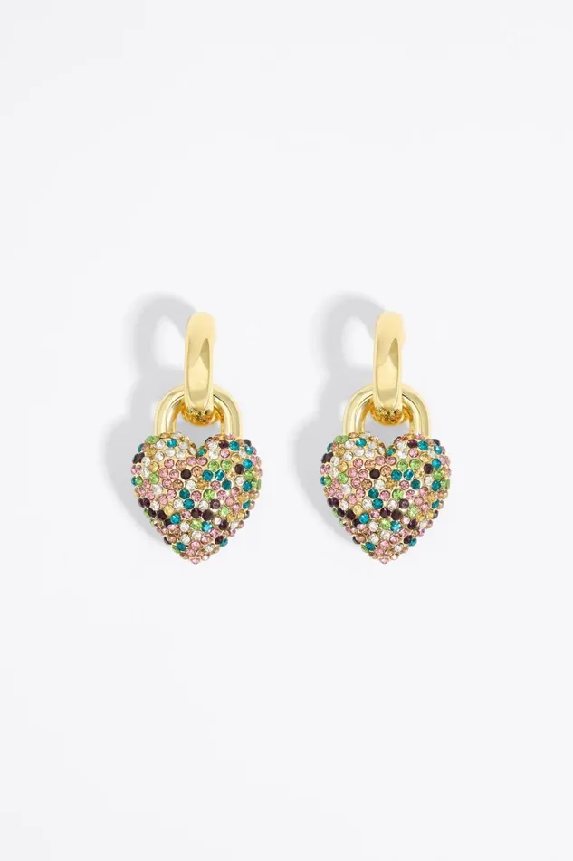 Hoop Earrings With Multicolored Crystal Heart Gold Women Bimba Y Lola Jewelry Hoop Earrings With Multicolored Crystal Heart Gold Women Bimba Y Lola Jewelry