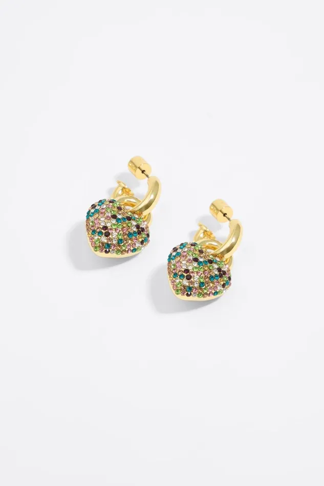 Hoop Earrings With Multicolored Crystal Heart Gold Women Bimba Y Lola Jewelry Hoop Earrings With Multicolored Crystal Heart Gold Women Bimba Y Lola Jewelry