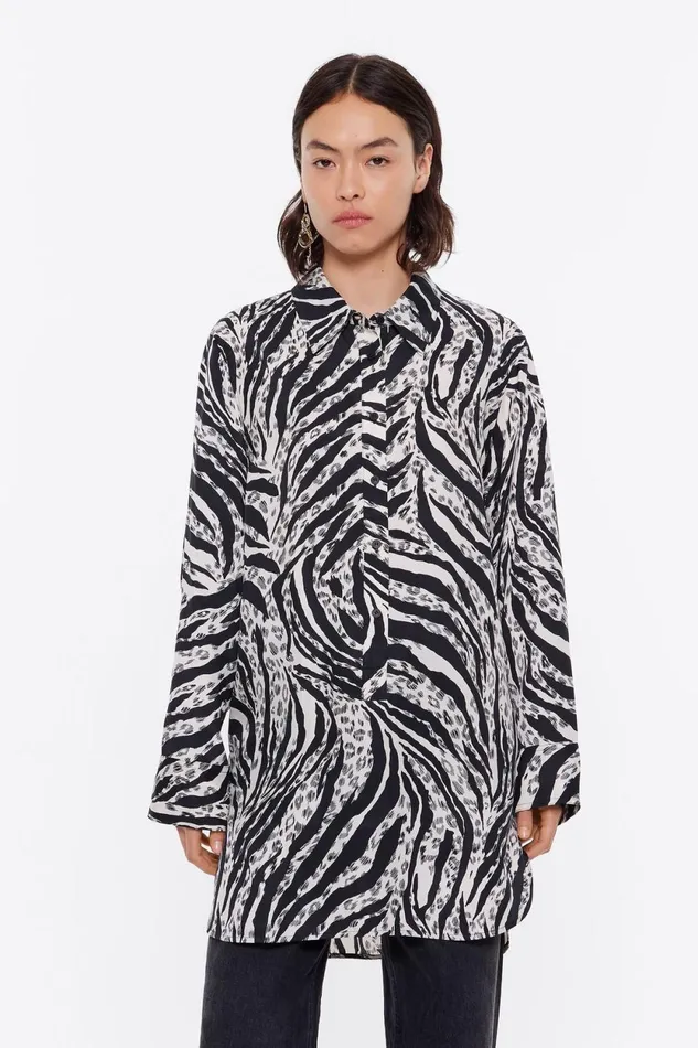 Ivory Zebra Long Straight Shirt Zebra Ivory Women Bimba Y Lola Shirts