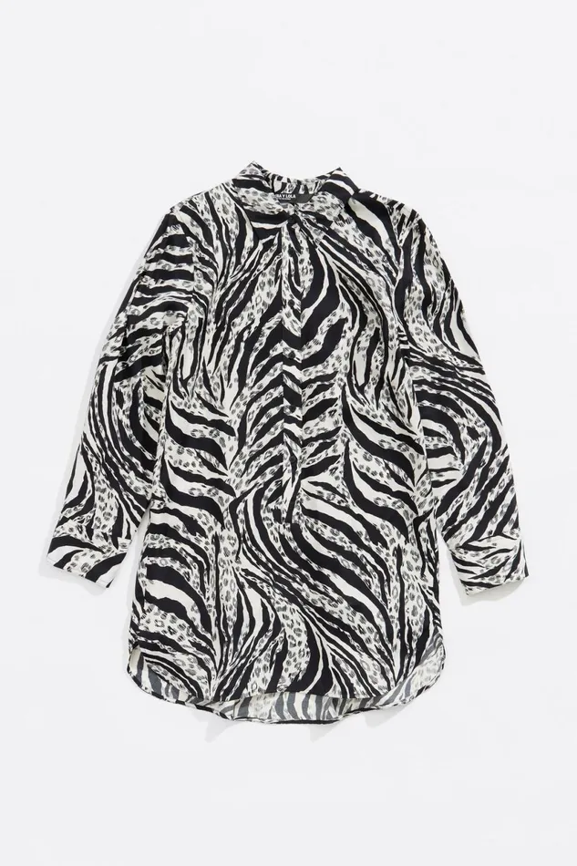 Ivory Zebra Long Straight Shirt Zebra Ivory Women Bimba Y Lola Shirts Ivory Zebra Long Straight Shirt Zebra Ivory Women Bimba Y Lola Shirts