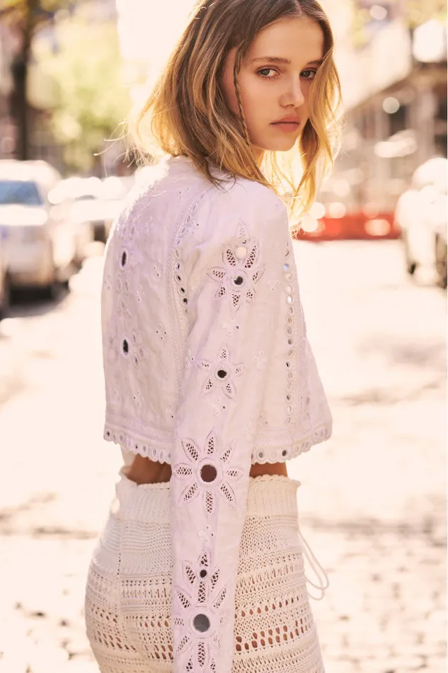 Jackets and Coats Women LoveShackFancy Veranda Artisanal Cropped Jacket True White