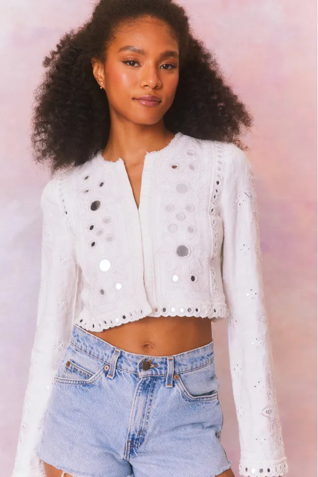 Jackets and Coats Women LoveShackFancy Veranda Artisanal Cropped Jacket True White