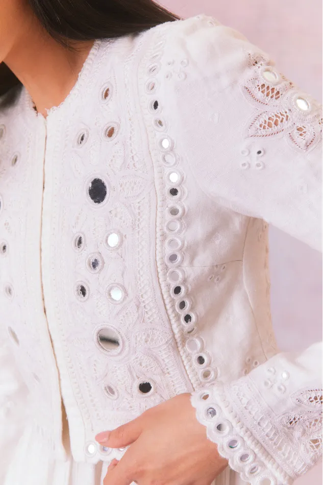 Jackets and Coats Women LoveShackFancy Veranda Artisanal Cropped Jacket True White
