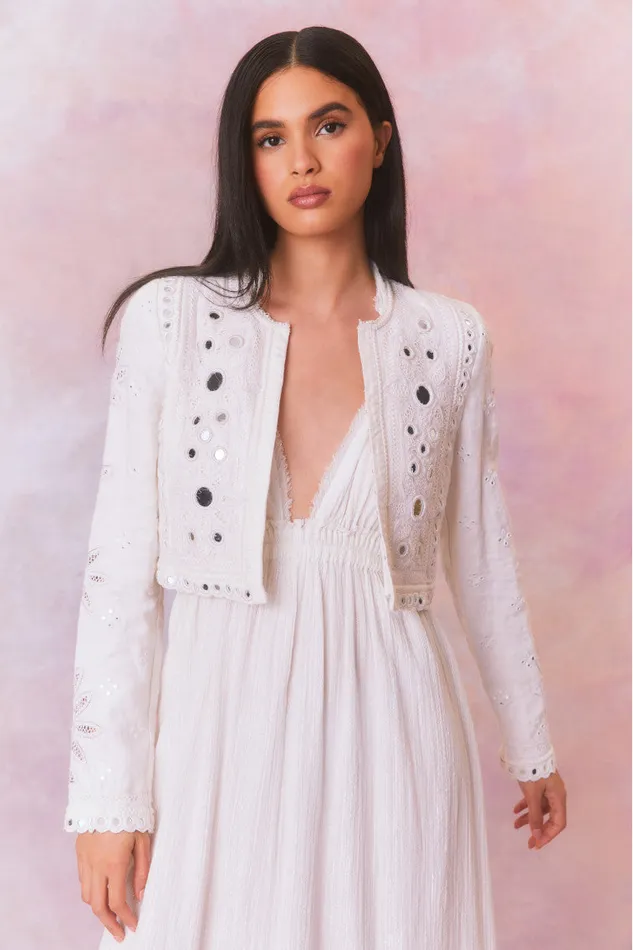 Jackets and Coats Women LoveShackFancy Veranda Artisanal Cropped Jacket True White