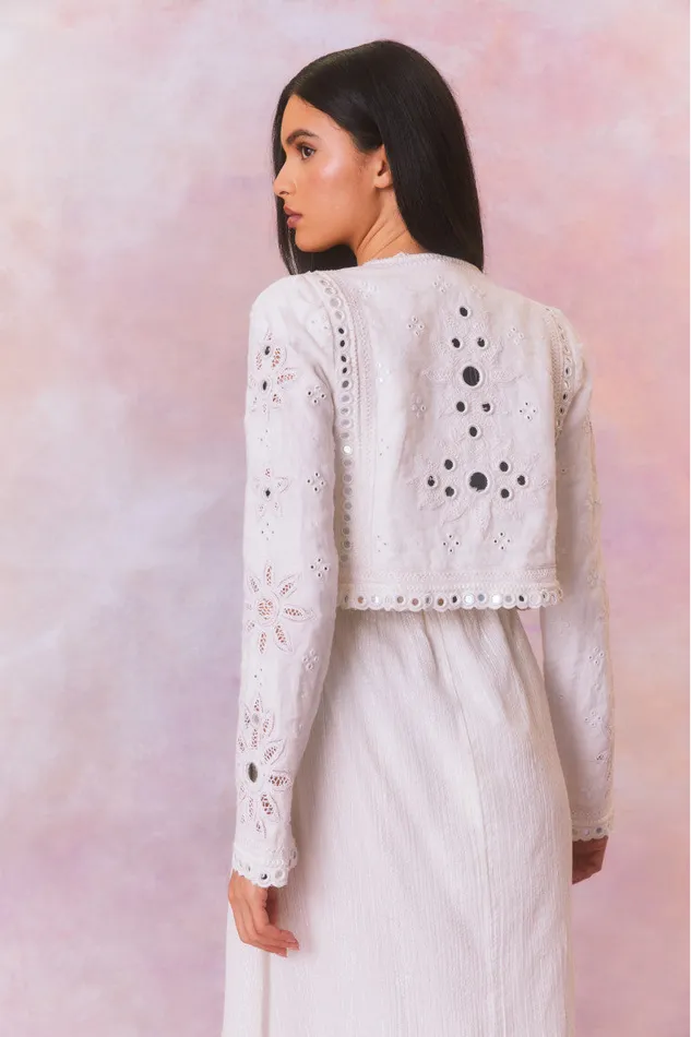 Jackets and Coats Women LoveShackFancy Veranda Artisanal Cropped Jacket True White