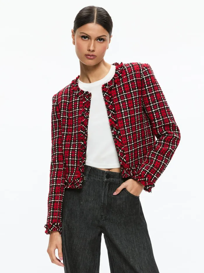 Jackets Coats Women Alice Olivia Kidman Jacket Schoolgirl Plaid Bright Ruby