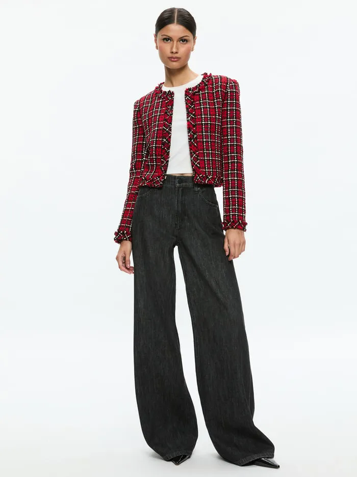 Jackets Coats Women Alice Olivia Kidman Jacket Schoolgirl Plaid Bright Ruby