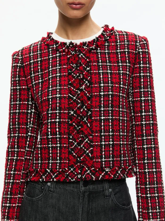 Jackets Coats Women Alice Olivia Kidman Jacket Schoolgirl Plaid Bright Ruby