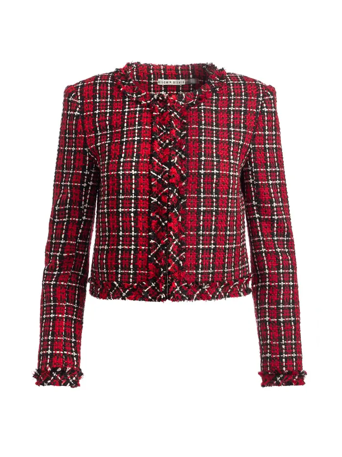 Jackets Coats Women Alice Olivia Kidman Jacket Schoolgirl Plaid Bright Ruby