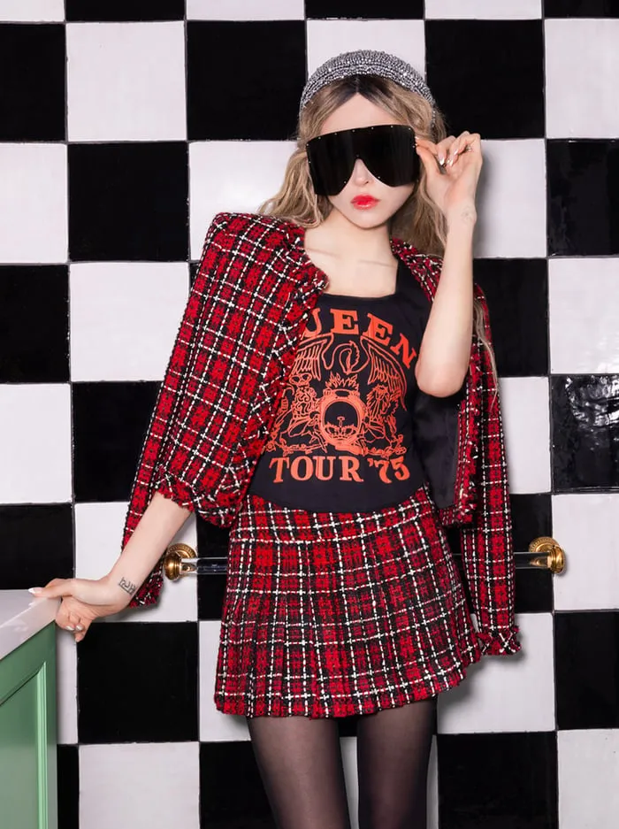 Jackets Coats Women Alice Olivia Kidman Jacket Schoolgirl Plaid Bright Ruby