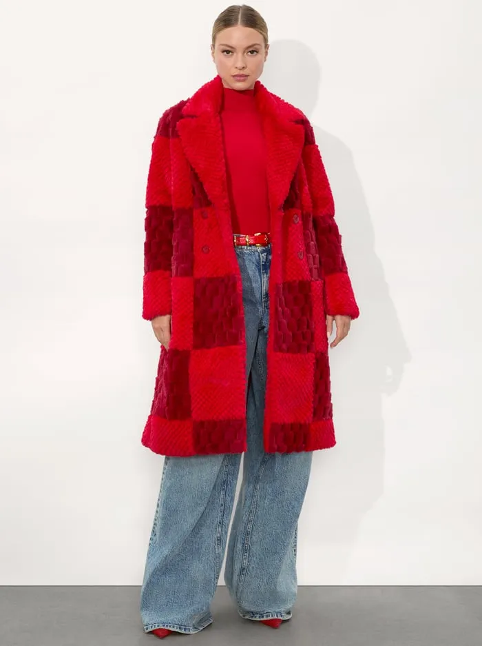 Jackets Coats Women Alice Olivia Moore Faux Fur Peacoat Bright Rubygarnet