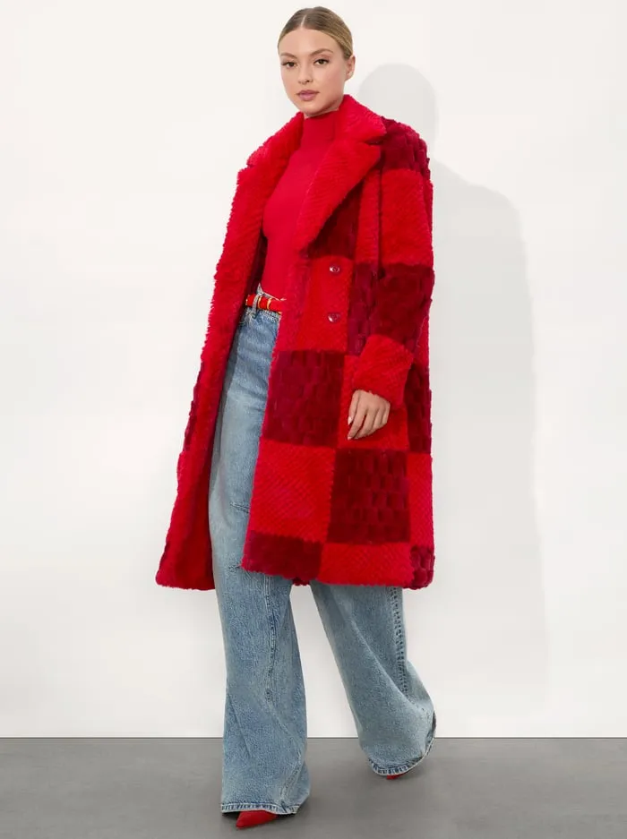 Jackets Coats Women Alice Olivia Moore Faux Fur Peacoat Bright Rubygarnet