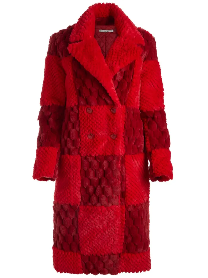 Jackets Coats Women Alice Olivia Moore Faux Fur Peacoat Bright Rubygarnet