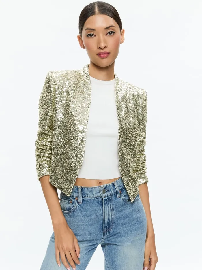 Jackets Coats Women Alice Olivia New Harvey Sequin Open Front Jacket Pale Gold Jackets Coats Women Alice Olivia New Harvey Sequin Open Front Jacket Pale Gold