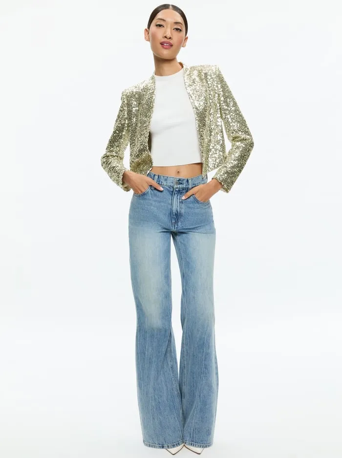 Jackets Coats Women Alice Olivia New Harvey Sequin Open Front Jacket Pale Gold