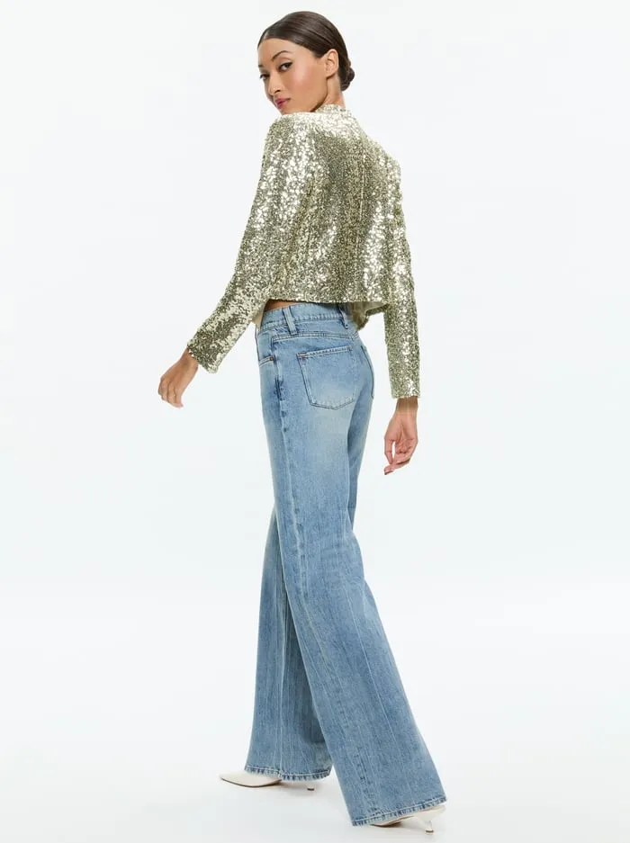 Jackets Coats Women Alice Olivia New Harvey Sequin Open Front Jacket Pale Gold
