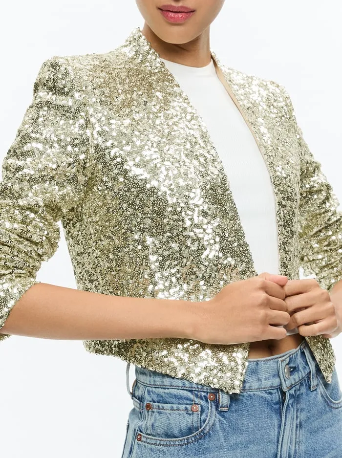 Jackets Coats Women Alice Olivia New Harvey Sequin Open Front Jacket Pale Gold