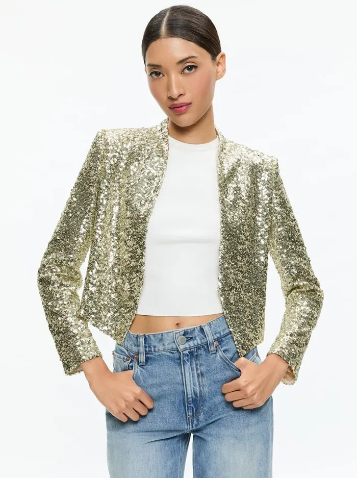 Jackets Coats Women Alice Olivia New Harvey Sequin Open Front Jacket Pale Gold