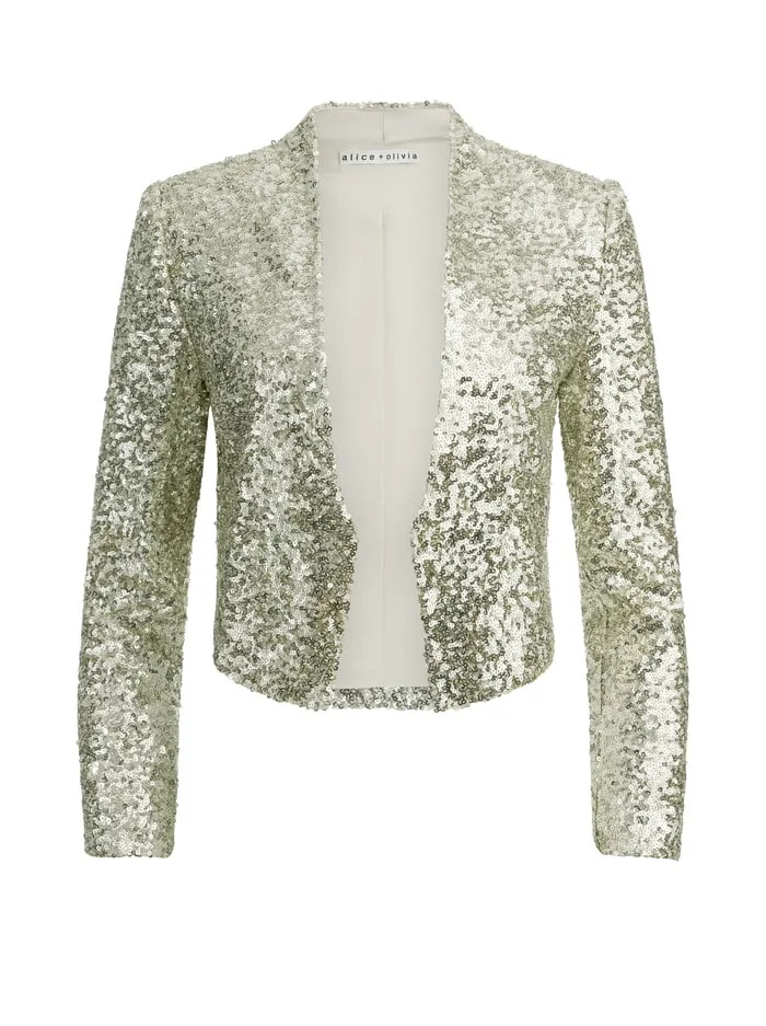 Jackets Coats Women Alice Olivia New Harvey Sequin Open Front Jacket Pale Gold