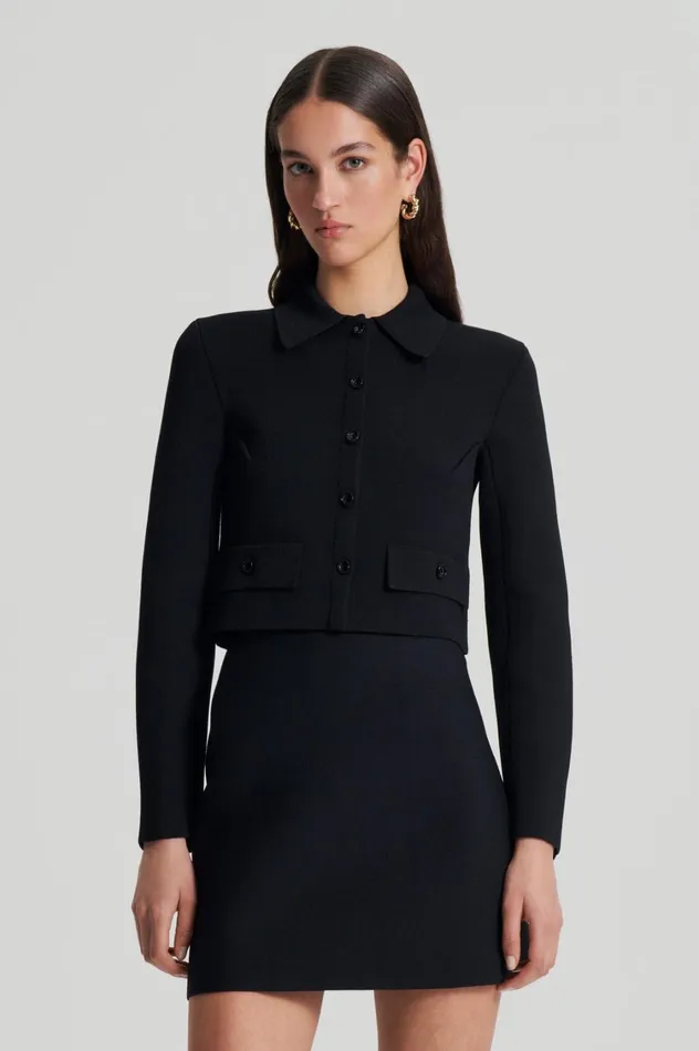 Jackets Women Scanlan Theodore CREPE KNIT CROP BUTTON JACKET Black Jackets Women Scanlan Theodore CREPE KNIT CROP BUTTON JACKET Black