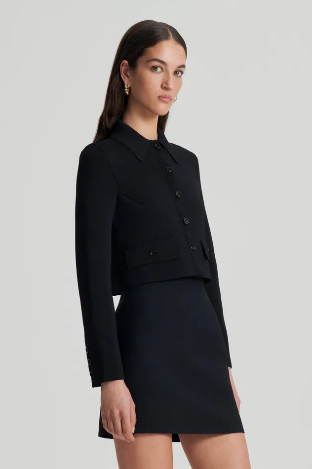 Jackets Women Scanlan Theodore CREPE KNIT CROP BUTTON JACKET Black Jackets Women Scanlan Theodore CREPE KNIT CROP BUTTON JACKET Black