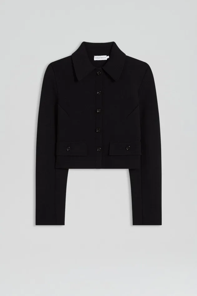 Jackets Women Scanlan Theodore CREPE KNIT CROP BUTTON JACKET Black Jackets Women Scanlan Theodore CREPE KNIT CROP BUTTON JACKET Black