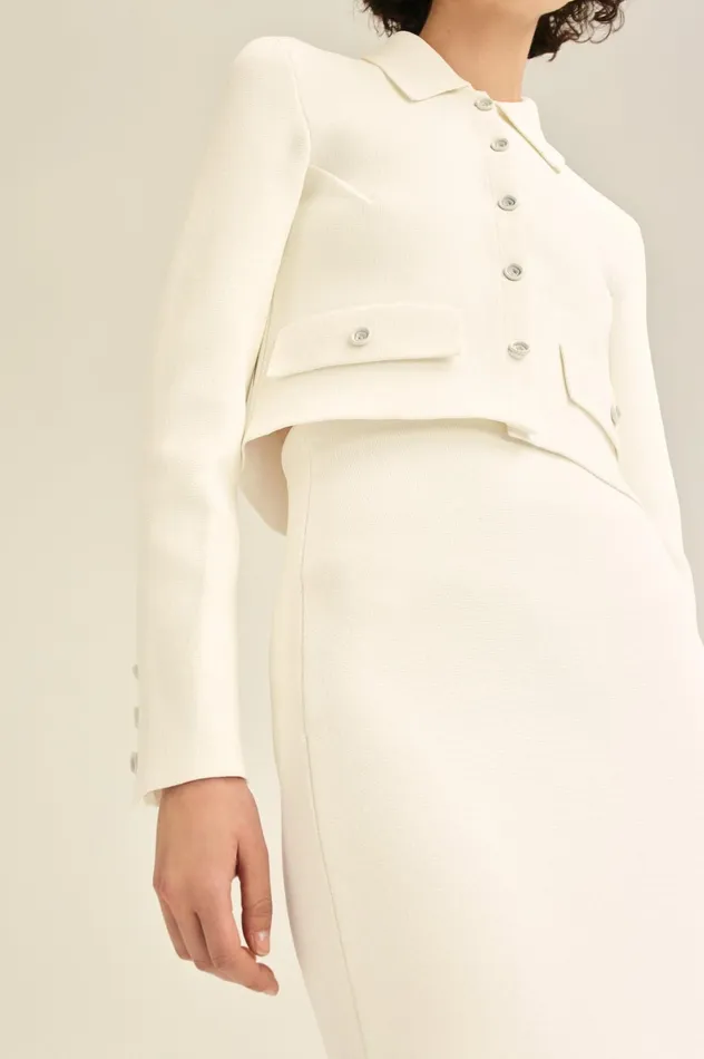 Jackets Women Scanlan Theodore CREPE KNIT CROP BUTTON JACKET Cream Jackets Women Scanlan Theodore CREPE KNIT CROP BUTTON JACKET Cream