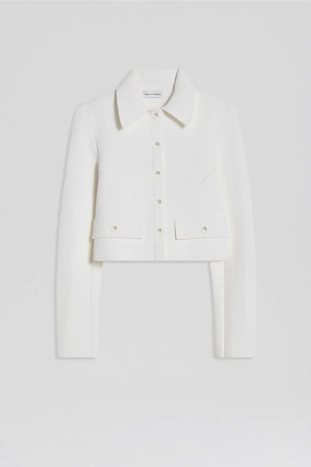 Jackets Women Scanlan Theodore CREPE KNIT CROP BUTTON JACKET Cream Jackets Women Scanlan Theodore CREPE KNIT CROP BUTTON JACKET Cream