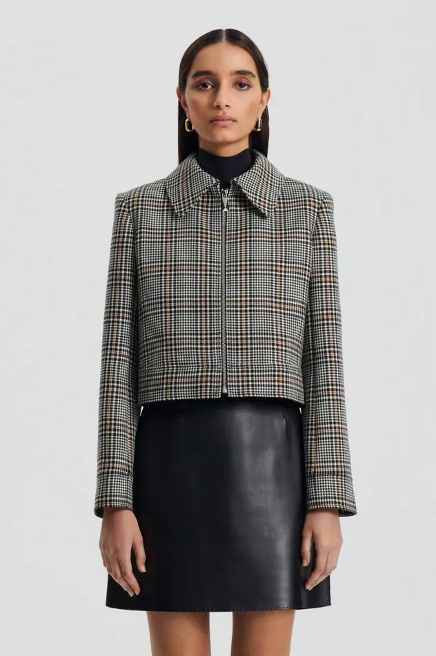 Jackets Women Scanlan Theodore PLAID ZIP JACKET Blackwhite Jackets Women Scanlan Theodore PLAID ZIP JACKET Blackwhite
