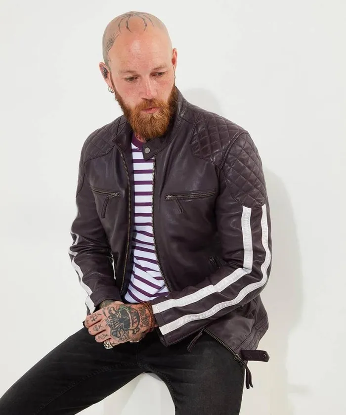 Joe Browns Coats and Jackets Men Purple Racer Leather Jacket Purple