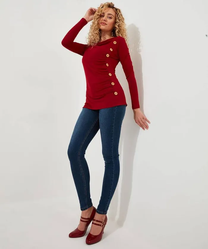 Joe Browns Tops Tunics and Blouses Women Betsey Button Detail Jersey Top Berry Joe Browns Tops Tunics and Blouses Women Betsey Button Detail Jersey Top Berry