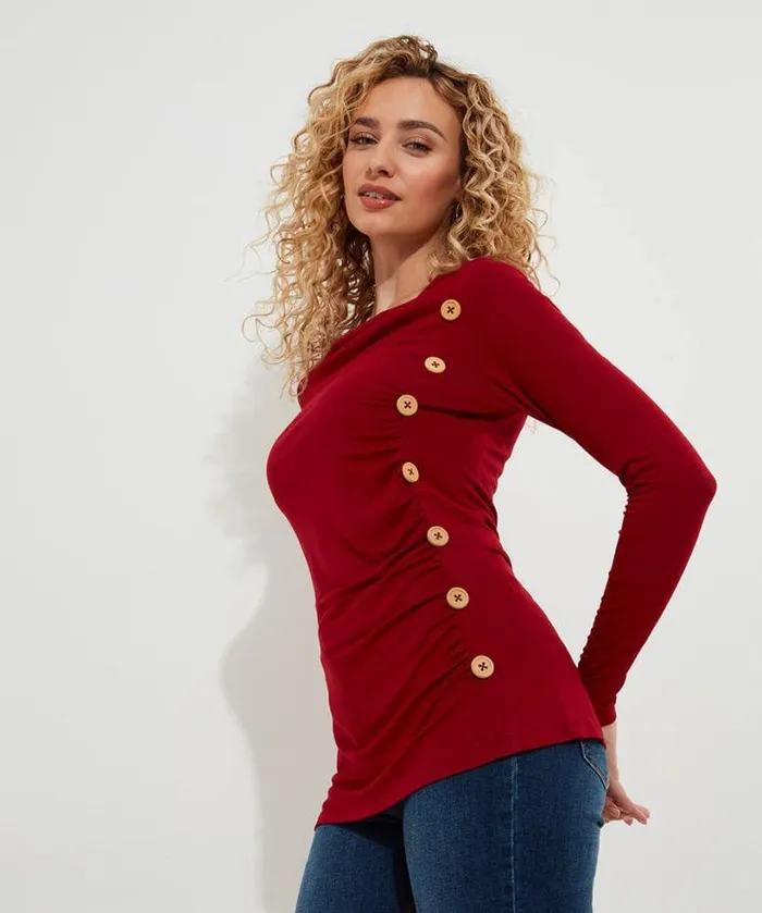 Joe Browns Tops Tunics and Blouses Women Betsey Button Detail Jersey Top Berry Joe Browns Tops Tunics and Blouses Women Betsey Button Detail Jersey Top Berry