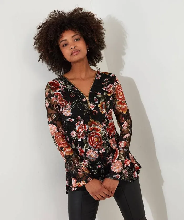 Joe Browns Tops Tunics and Blouses Women Macy Lace Zip Top Black
