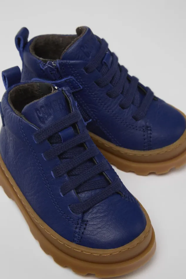 Kids Brutus Blue Leather Laceup Boots Camper Boots