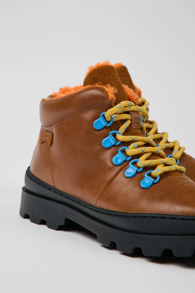 Kids Brutus Brown Leather And Nubuck Laceup Boots Camper Boots