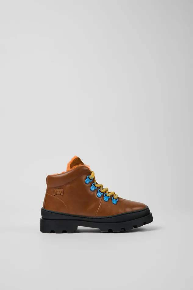 Kids Brutus Brown Leather And Nubuck Laceup Boots Camper Boots Kids Brutus Brown Leather And Nubuck Laceup Boots Camper Boots